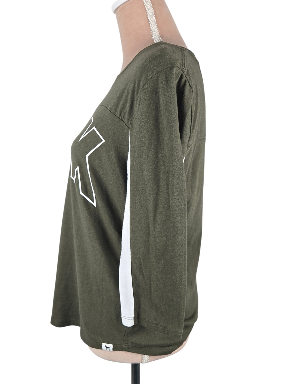 PINK Victoria's Secret Varsity Logo Tee Olive Green Size Medium - Picture 2 of 5